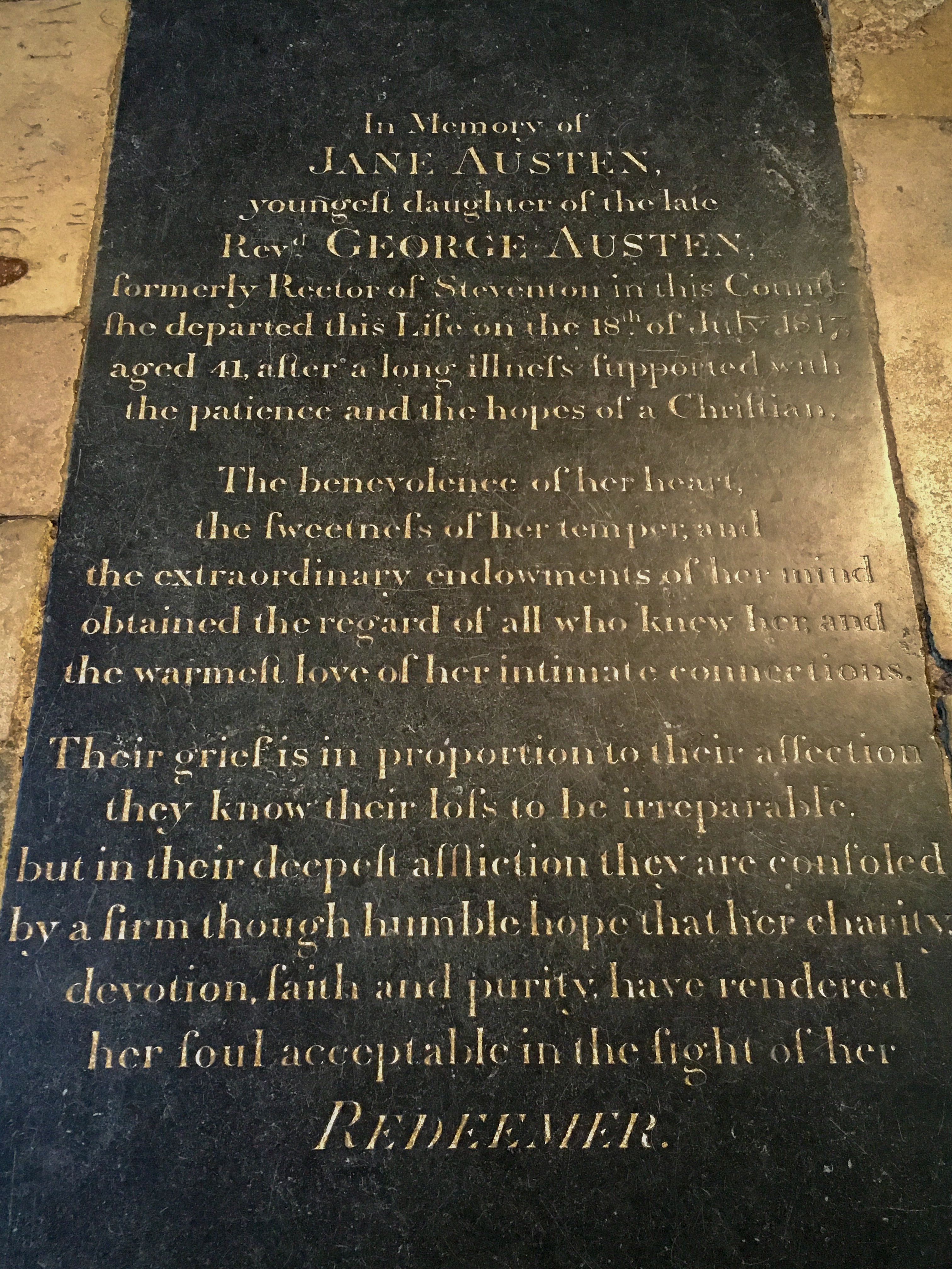 Jane Austen Grave in Winchester Cathedral